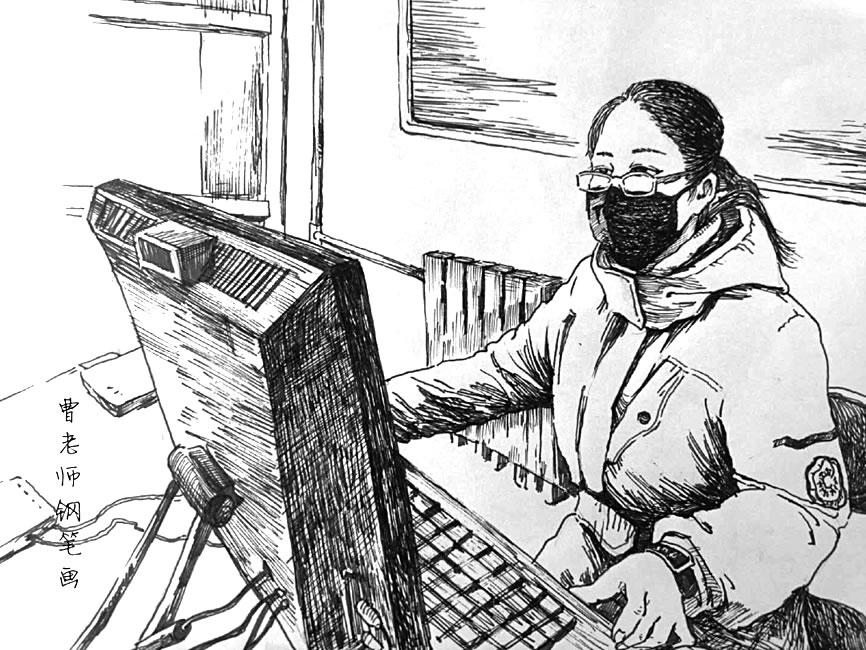 乐陵市实验中学教师曹锐以笔为援,以墨传情,描绘在疫情防控和"空中